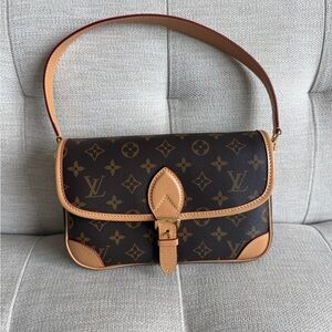 Louis Vuitton Dark Brown Monogram Shoulder Bag with Tan Accents